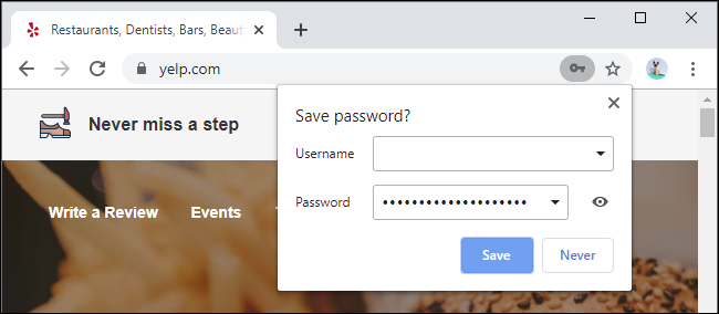 Google Chrome offering to save a password.
