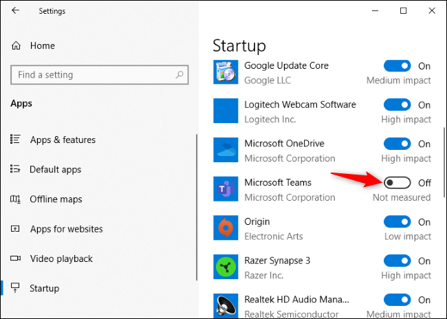 remove microsoft teams from startup windows 10