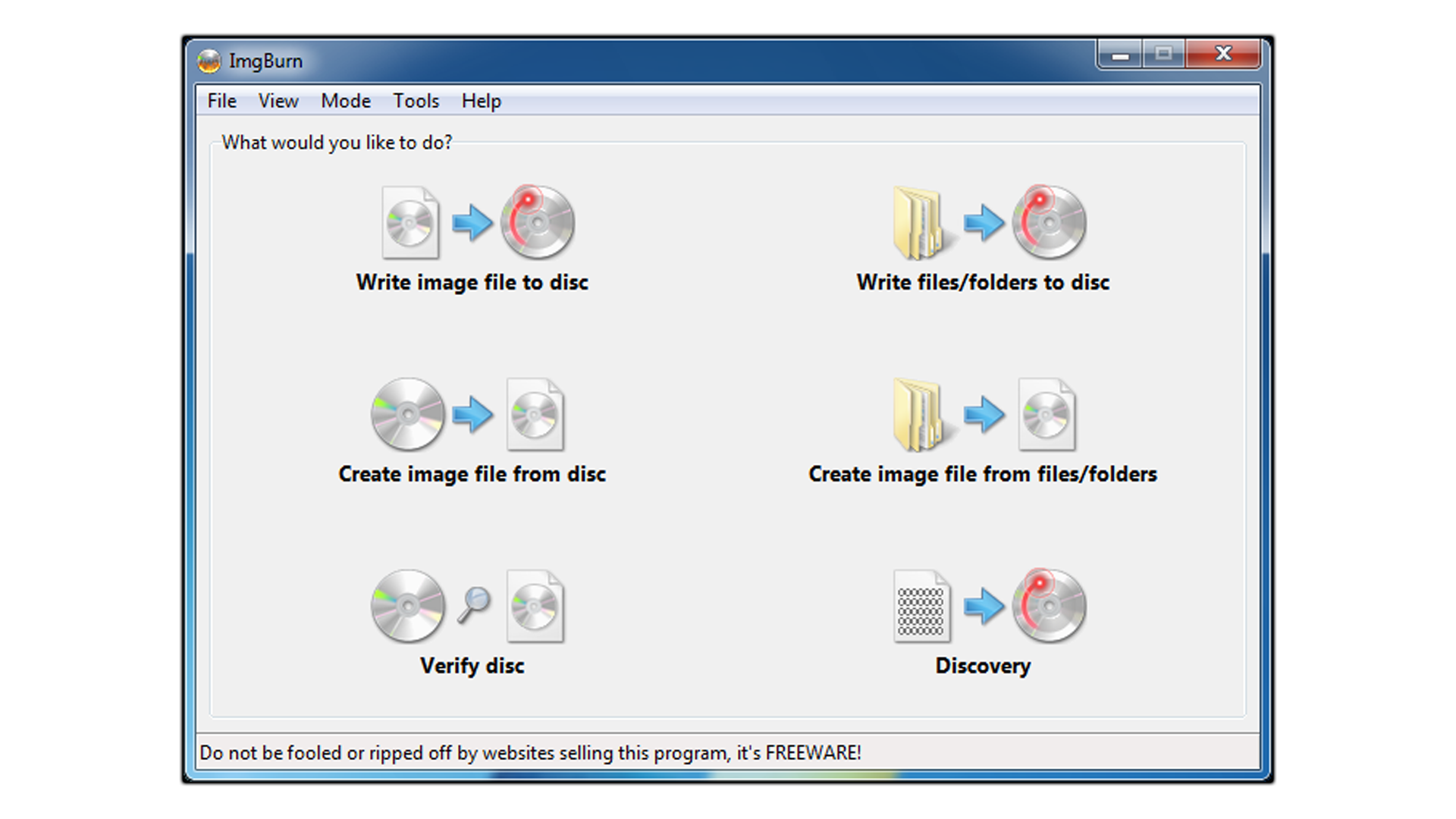 A screenshot of the ImgBurn software