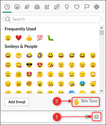 The emoji panel with the &quot;Skin Tone&quot; option highlighted