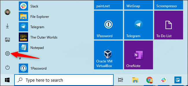 Opening Settings from Windows 10's Start menu