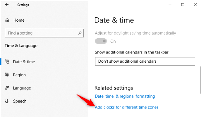 Adding clocks for different time zones to Windows 10.