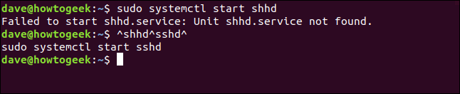 sudo systemctl start shhd in a terminal window