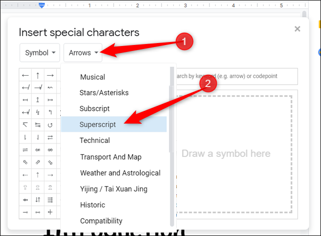 Choose &quot;Superscript&quot; or &quot;Subscript&quot; from the list of choices in the dropdown box.