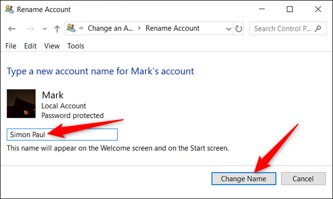 Type in a new name and click &quot;Change name.&quot;