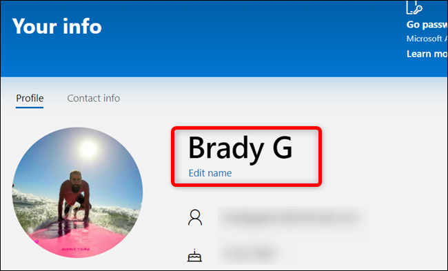 When you return to the profile info page, your name will be changed.