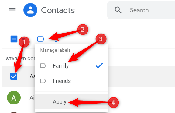Add contacts to an existing group. Click the contact, click the blue label icon, select the group, and then click &quot;Apply&quot; to add it to the group.