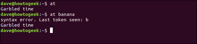 Incorrectr use of at in a terminal window