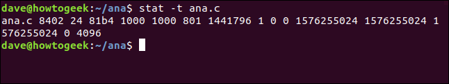 stat -t ana.c in a terminal window