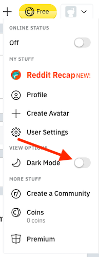 Click on your profile icon and then toggle on Dark Mode
