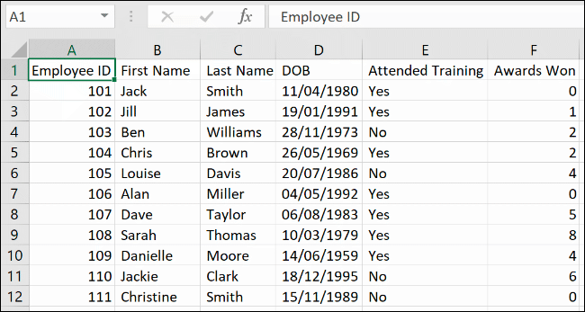 Data in Excel, separated using the Text to Column feature
