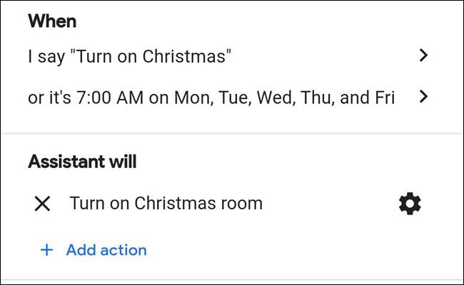 Christmas lights routine in Google Assistant.