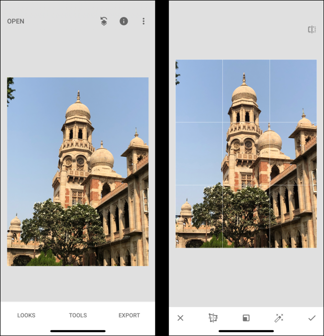 Snapseed editor perspective comparison
