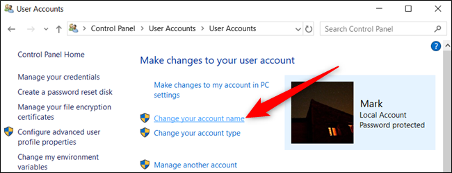 Click on &quot;Change your account name.&quot;