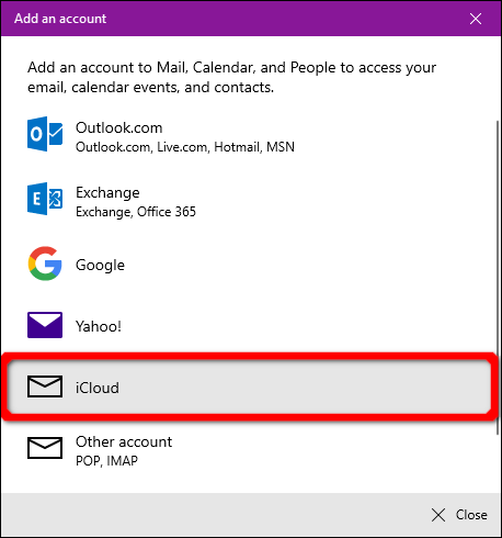 Windows Mail App iCloud Account
