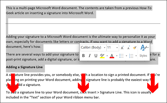To manually select the contents of a Microsoft Word page, place your document cursor at the start of the page and then drag down towards the bottom