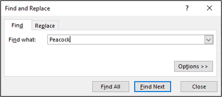 The Find dialog window