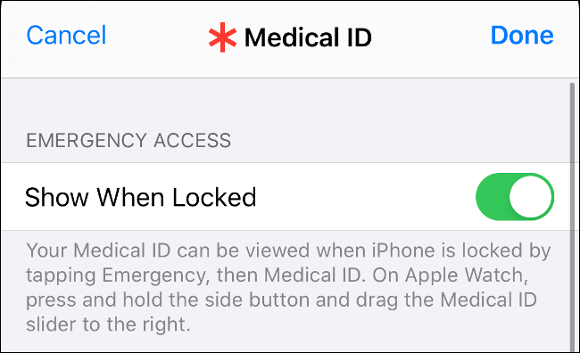 Enable Show Medical ID When Locked