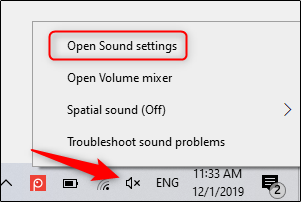 open sound settings in Windows