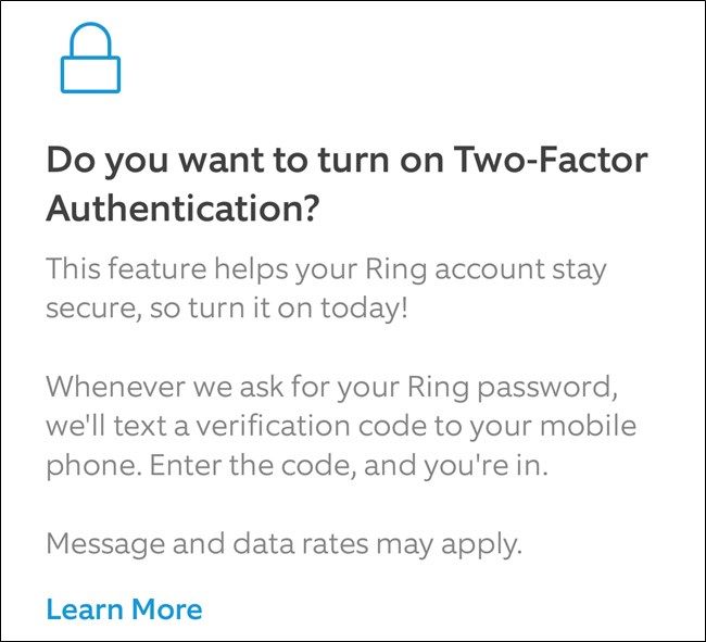 Ring App Read About 2FA and then Click Turn on Two-Factor Button