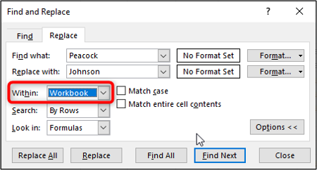 Search the entire workbook for a value