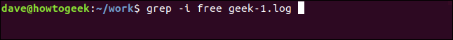 grep -i free geek-1.log in a terminal window