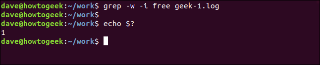 grep -w -i free geek-1.log in a terminal window