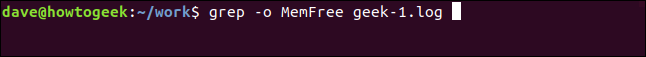 grep -o MemFree geek-1.log in a terminal window