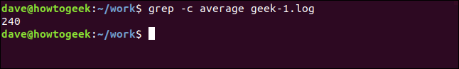 grep -c average geek-1.log in a terminal window