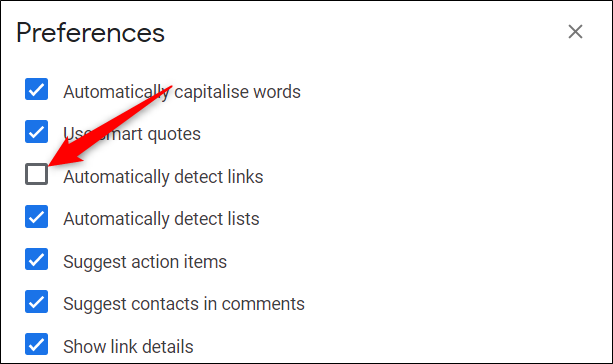 Untick the box next to &quot;Automatically detect links&quot; to prevent automatic detection.
