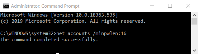 Set a minimum password length with the following command.