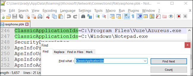 "ClassicApplicationIds" in a Find text box.