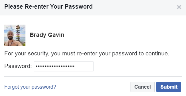 Re-enter your password when prompted.