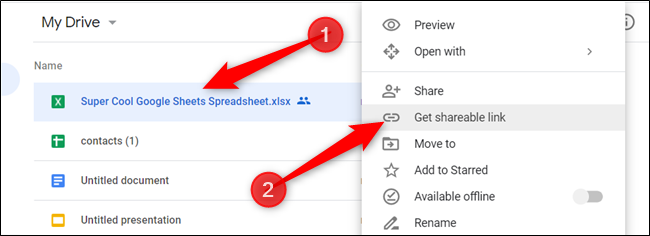 Right-click the file you want to share, and then click &quot;Get Shareable Link.&quot;
