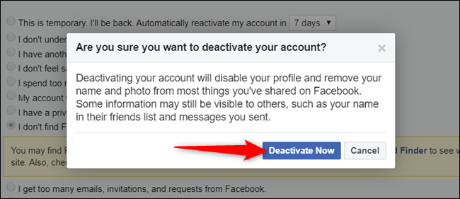 Click "Deactivate now" after you've read the warning.