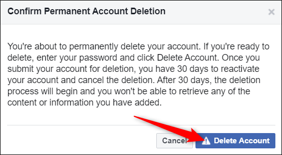 Read the warning and click "Delete account" when you're ready to continue.