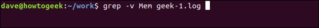 grep -v Mem geek-1.log in a terminal window