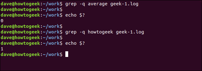 grep -q average geek-1.log in a terminal window