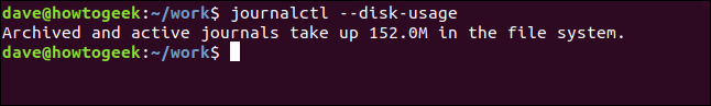 journalctl --disk-usage in a terminal window