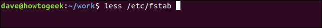 less /etc/fstab in a terminal window