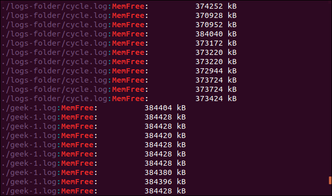 Output from grep -R -i memfree . in a terminal window