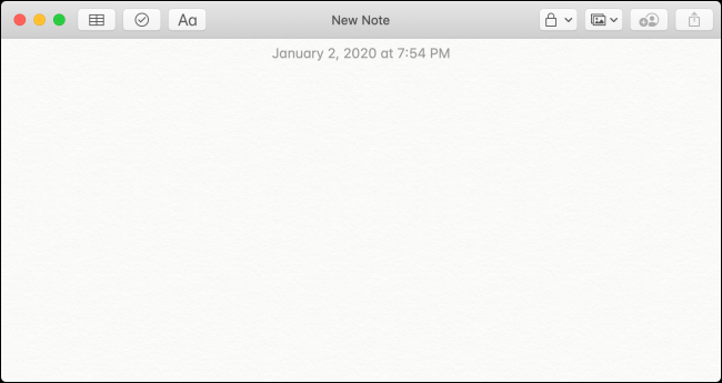 Blank new note in Notes app