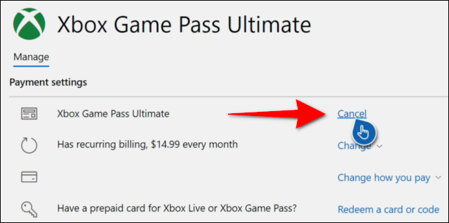 Cancel Xbox Game Pass Console