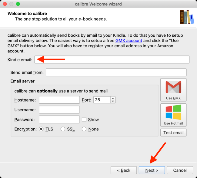 Choose Kindle Email and click on Next