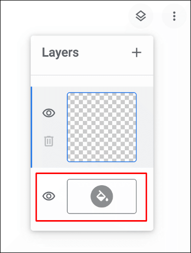 To change the canvas color in Google Chrome Canvas, click the layers menu in the top-right, then click the paint bucket icon
