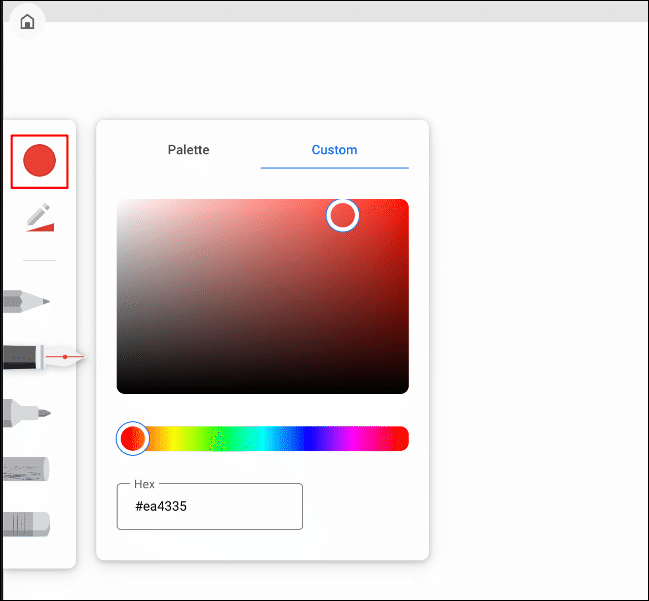 The drawing color selection tool in Google Chrome Canvas, with options displayed