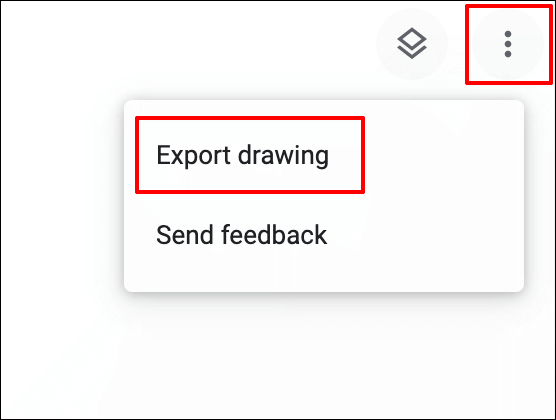 To export a Google Chrome Canvas drawing during editing, click on the hamburger settings menu icon in the top-right, then click Export Drawing