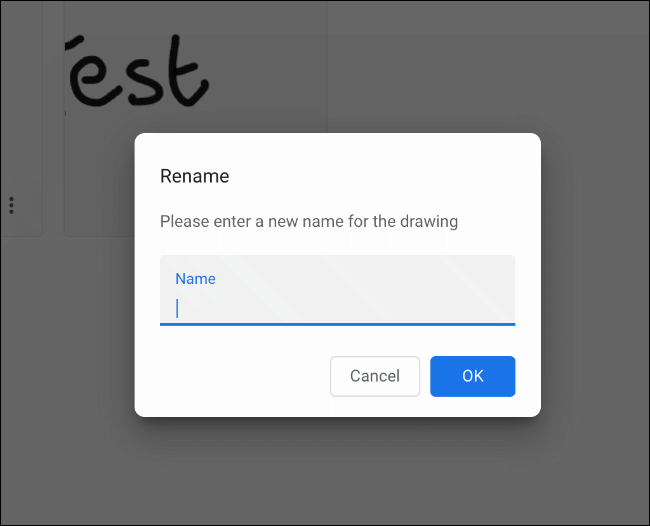 Type a name for your Google Chrome Canvas drawing, then click OK