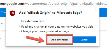 Click Add Extension to add a Chrome extension in Edge