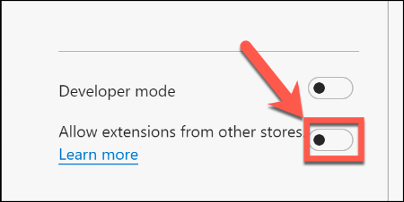 Click Allow extensions from other stores on the Microsoft Edge extensions page to allow Chrome extensions to be installed